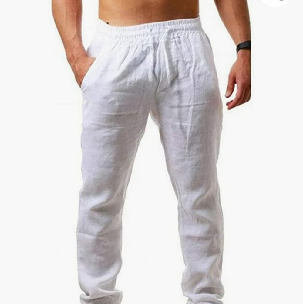 UNISEX WHITE WHITE  2XL LINEN BEACH, YOGA, LEISURE,  COMFORT PANTS.